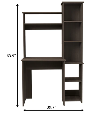Modern Smokey Oak Office Desk with Storage Cabinet By Homeroots - Image 4
