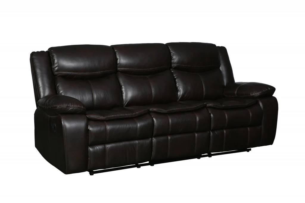 Modern Soft Brown Faux Leather Reclining Sofa By Homeroots - Image 2