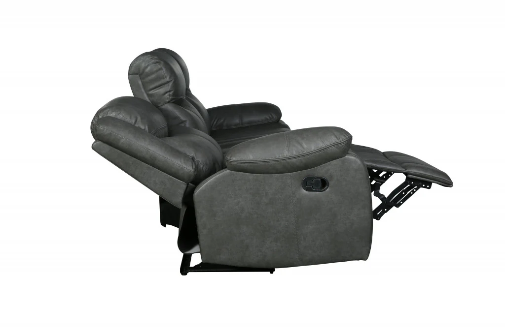 Modern Soft Gray Faux Leather Reclining Sofa By Homeroots - Image 3