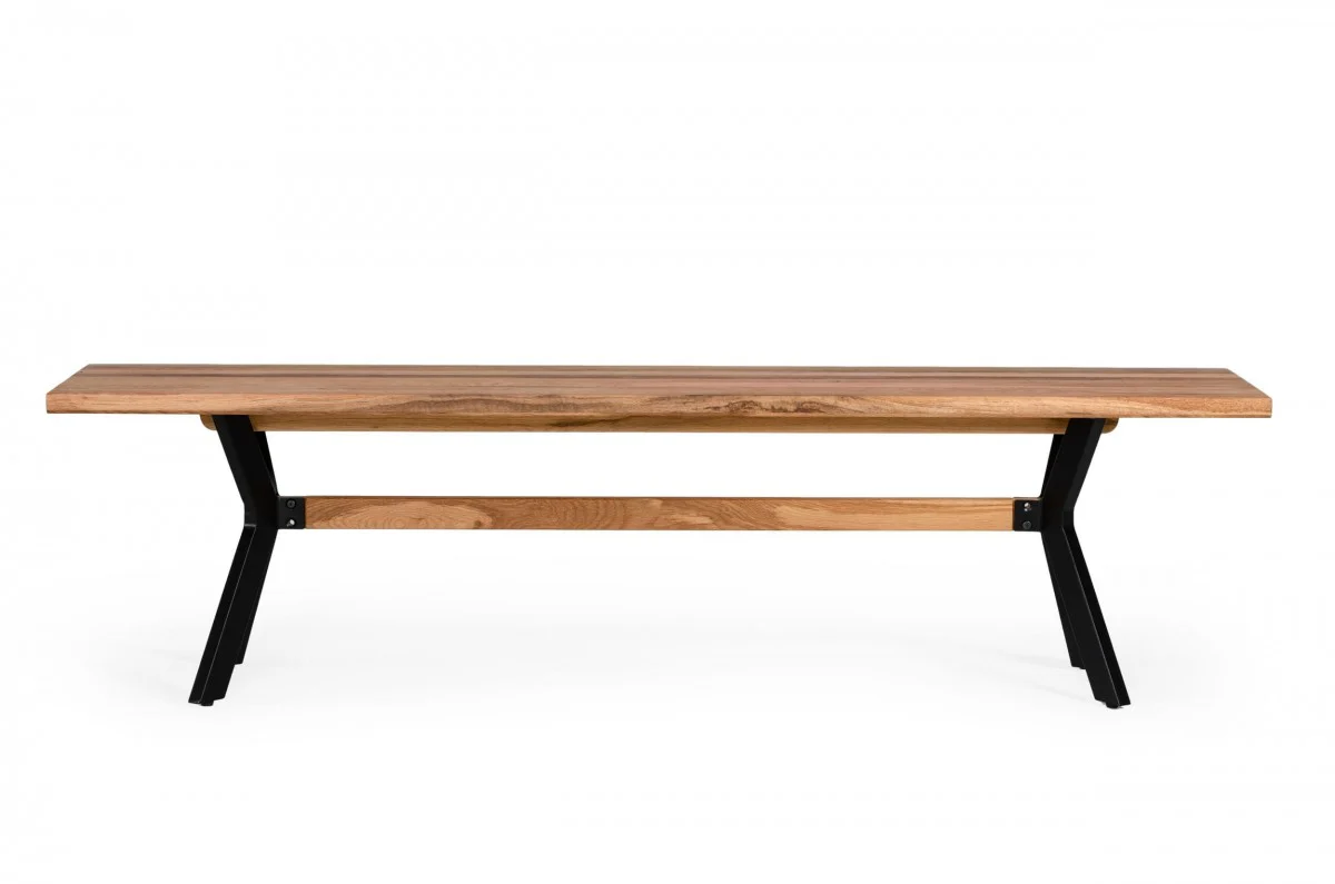 Modern Solid Drift oak Bench with Black Powder coated metal legs By Homeroots - Image 2