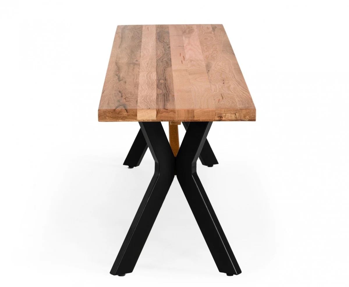 Modern Solid Drift oak Bench with Black Powder coated metal legs By Homeroots - Image 3
