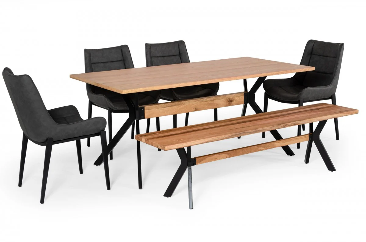 Modern Solid Drift oak Bench with Black Powder coated metal legs By Homeroots - Image 5