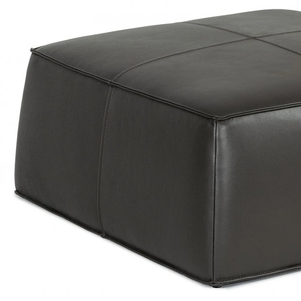 Modern Square Camel Leather Ottoman By Homeroots - Image 12