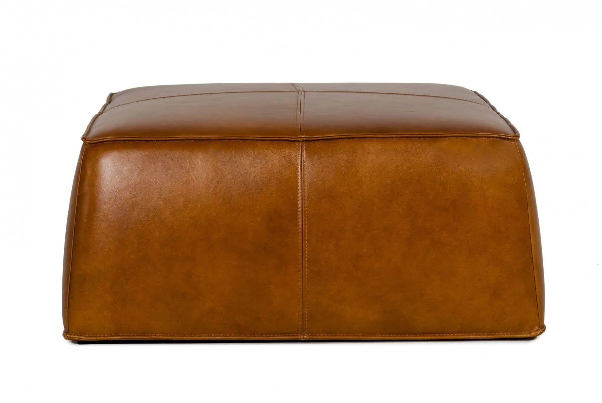 Modern Square Camel Leather Ottoman By Homeroots - Image 2