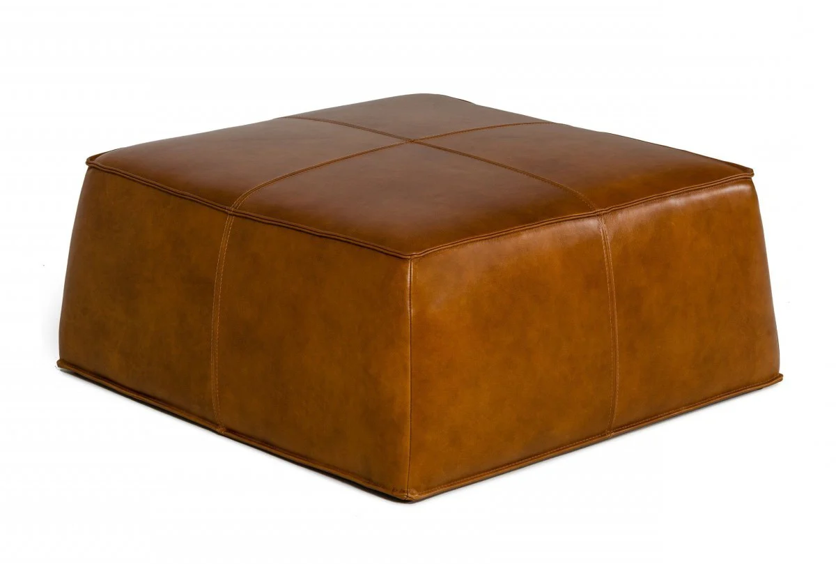 Modern Square Camel Leather Ottoman By Homeroots - Image 4