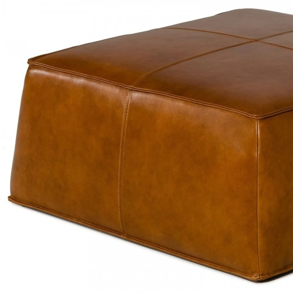 Modern Square Camel Leather Ottoman By Homeroots - Image 5