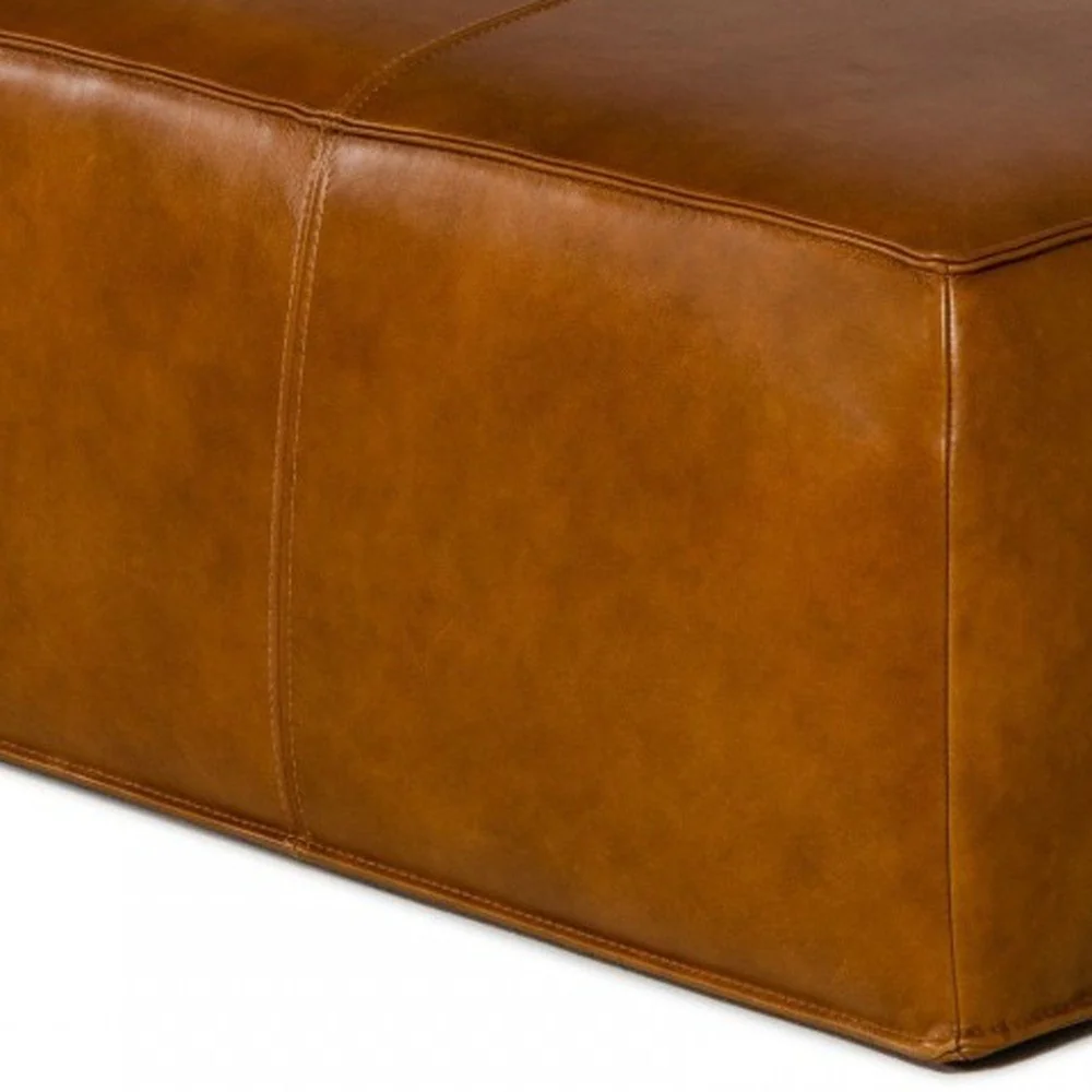 Modern Square Camel Leather Ottoman By Homeroots - Image 6