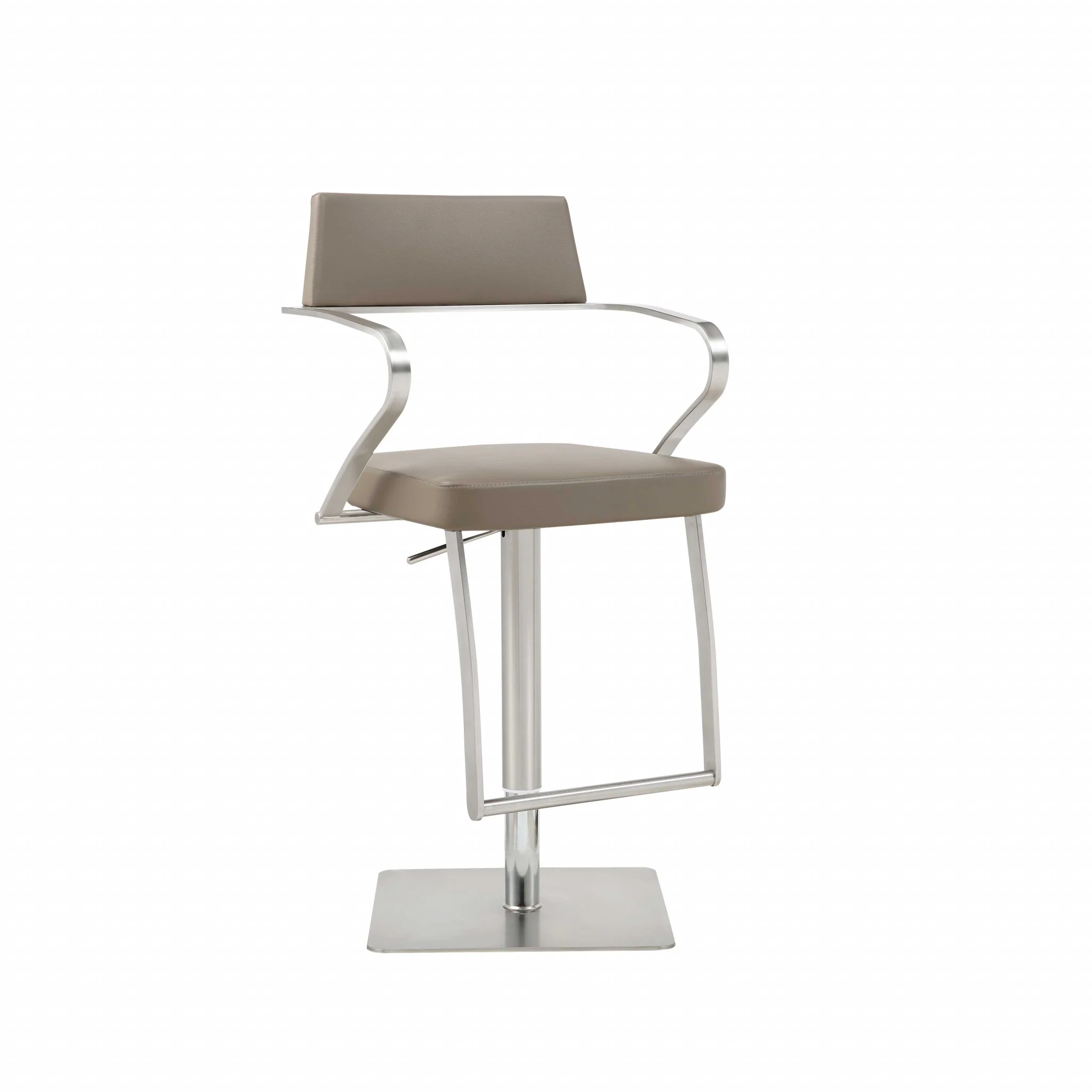 Modern Taupe Faux Leather Adjustable Barstool with Arms By Homeroots - Image 2