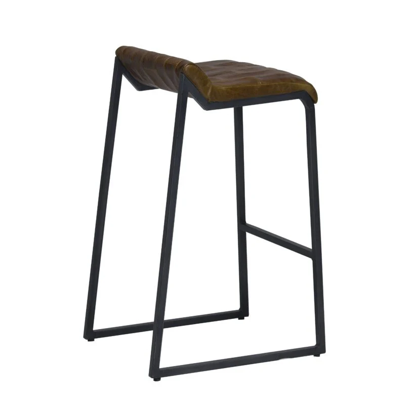 Modern Vintage Brown Leather And Iron Bar Stool By Homeroots - Image 3