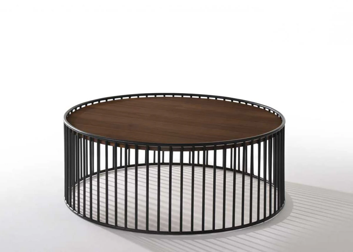 Modern Walnut and Black Metal Rods Round Coffee Table By Homeroots - Image 2