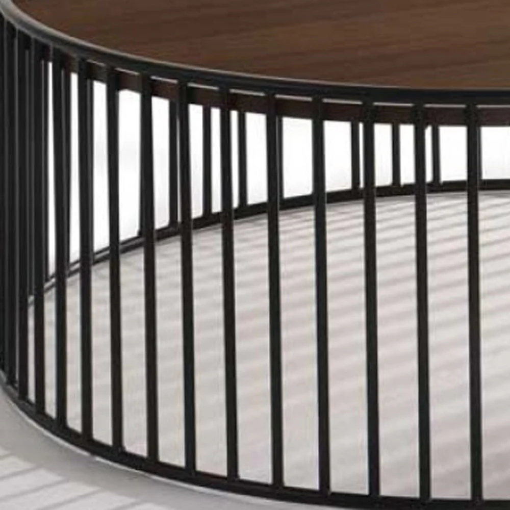 Modern Walnut and Black Metal Rods Round Coffee Table By Homeroots - Image 4
