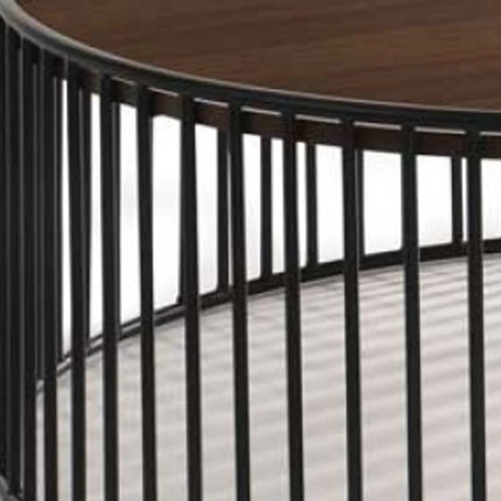 Modern Walnut and Black Metal Rods Round Coffee Table By Homeroots - Image 5