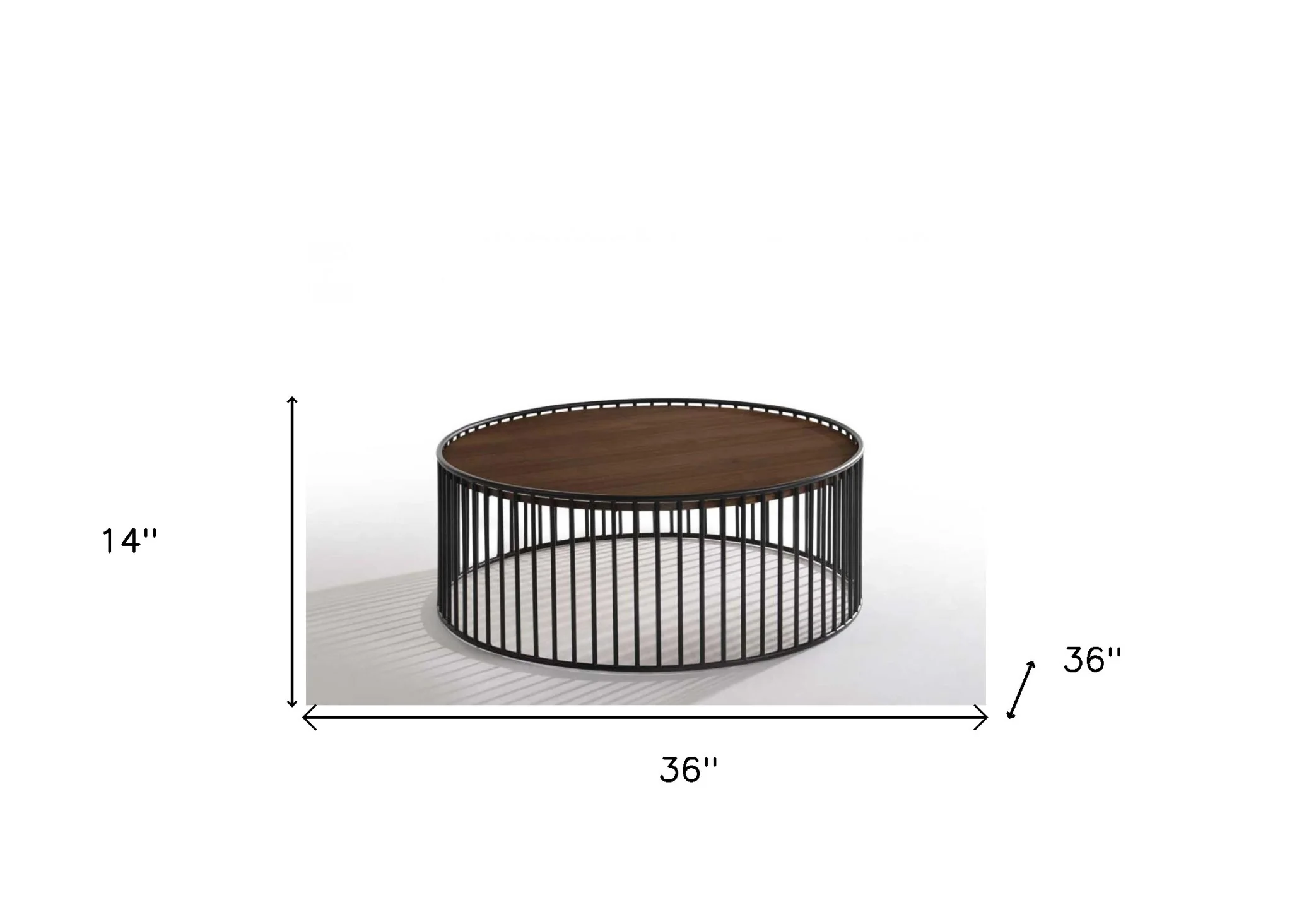 Modern Walnut and Black Metal Rods Round Coffee Table By Homeroots - Image 8
