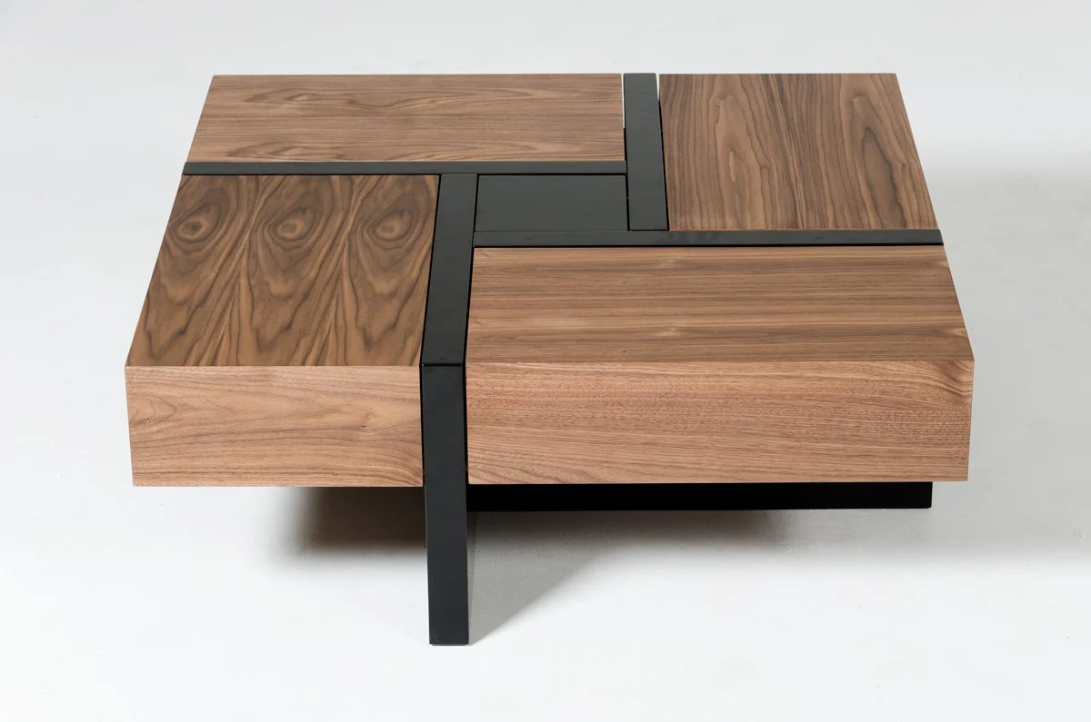 Modern Walnut and Black Square Coffee Table with Storage By Homeroots - Image 2