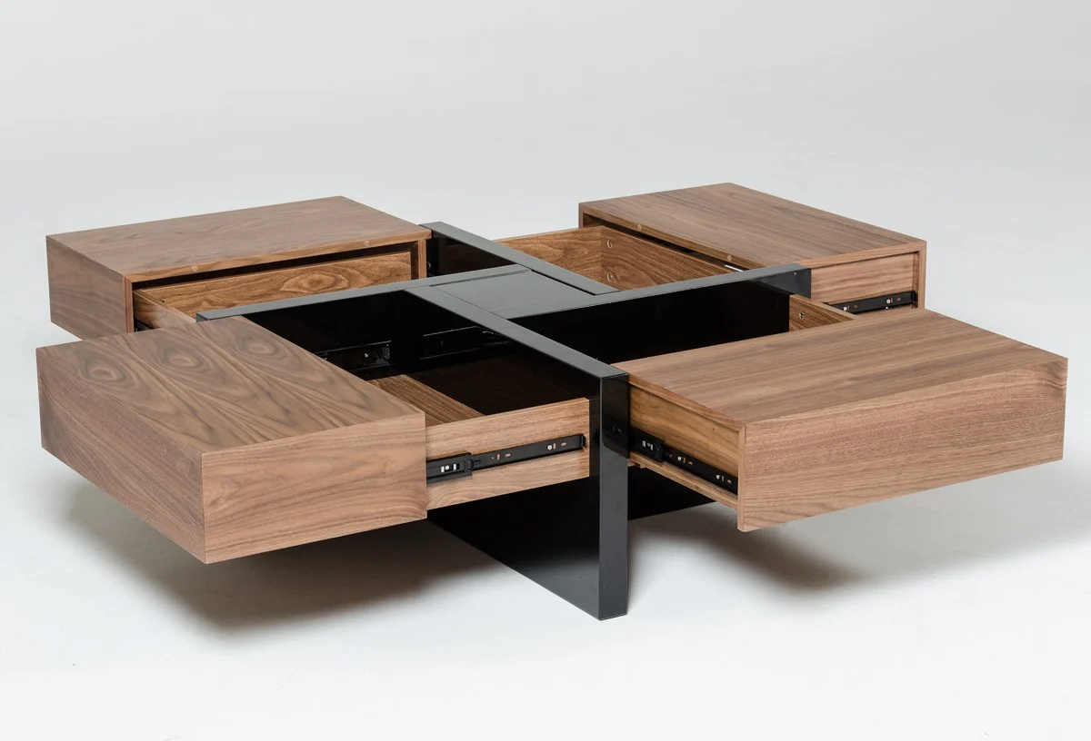 Modern Walnut and Black Square Coffee Table with Storage By Homeroots - Image 3