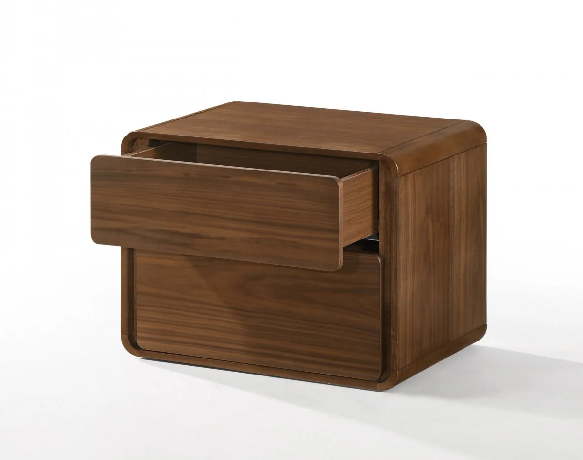Modern Walnut Brown Nightstand With Two Drawers By Homeroots - 473028 - Image 2