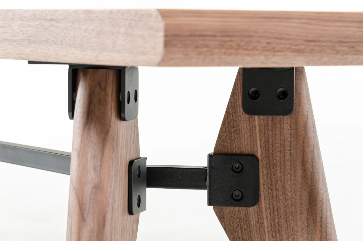 Modern Walnut Finish Dining Bench with Silky Black Metal Support Bar By Homeroots - Image 6