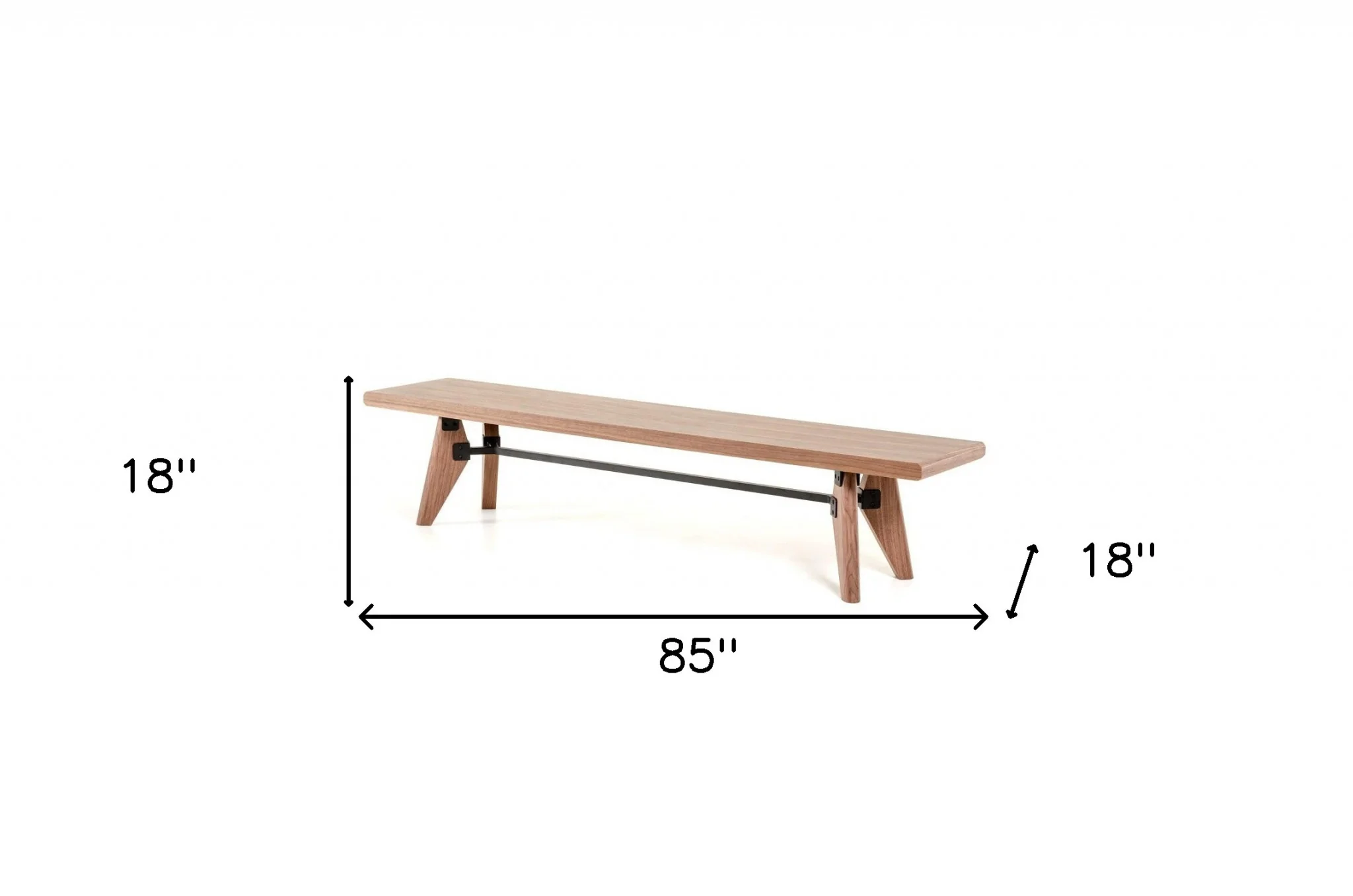 Modern Walnut Finish Dining Bench with Silky Black Metal Support Bar By Homeroots - Image 7