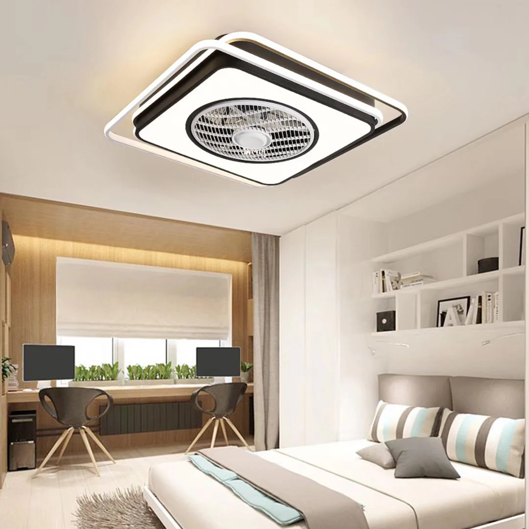 Modern White And Black Ceiling Lamp And Fan By Homeroots - Image 2