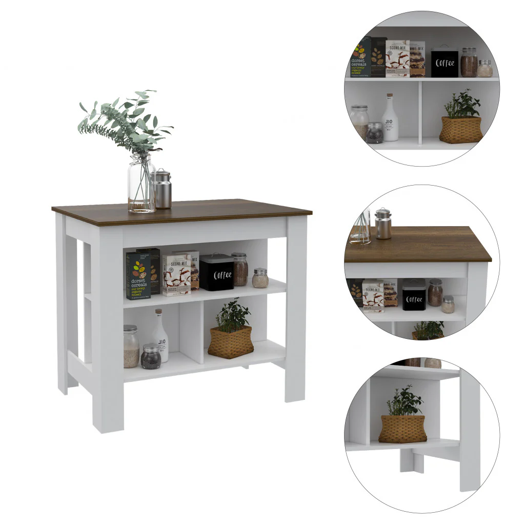 Modern White and Caramel Kitchen Island By Homeroots - Image 2