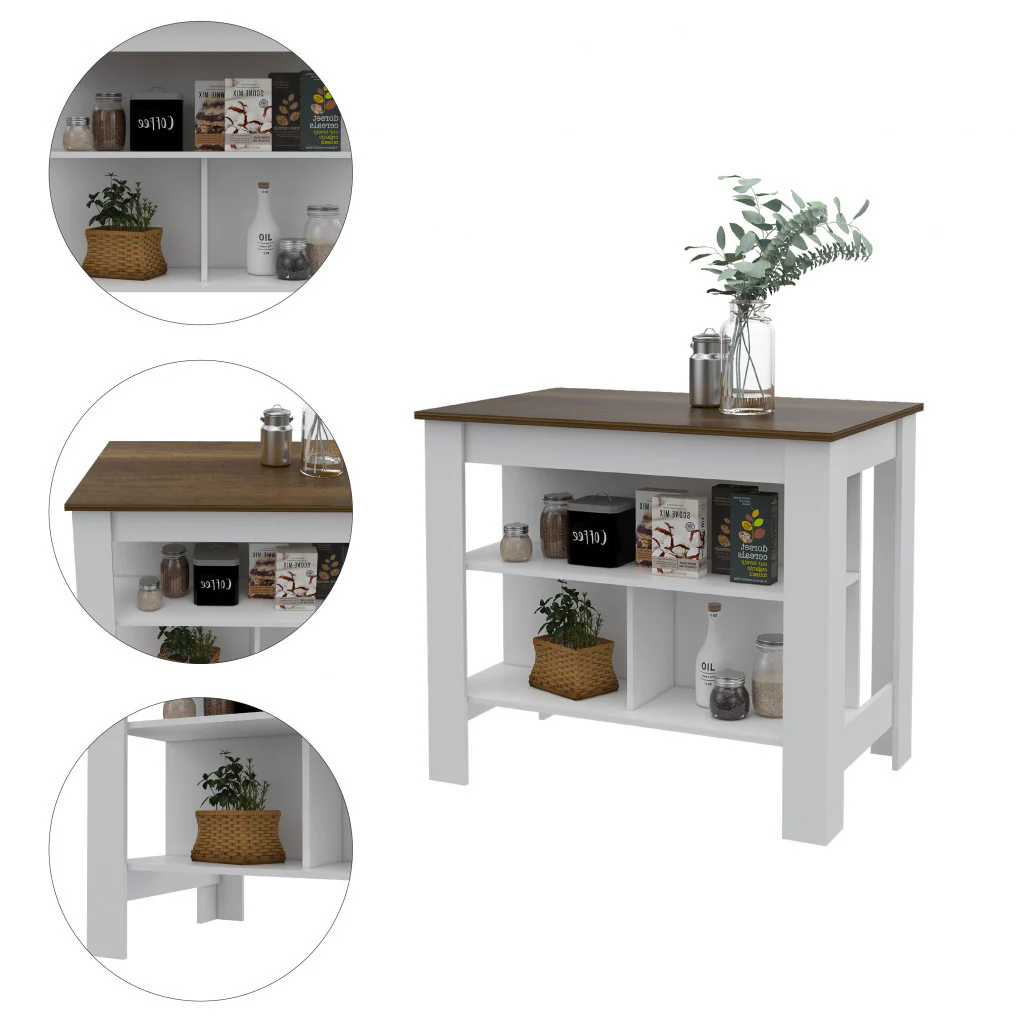Modern White and Caramel Kitchen Island By Homeroots - Image 4