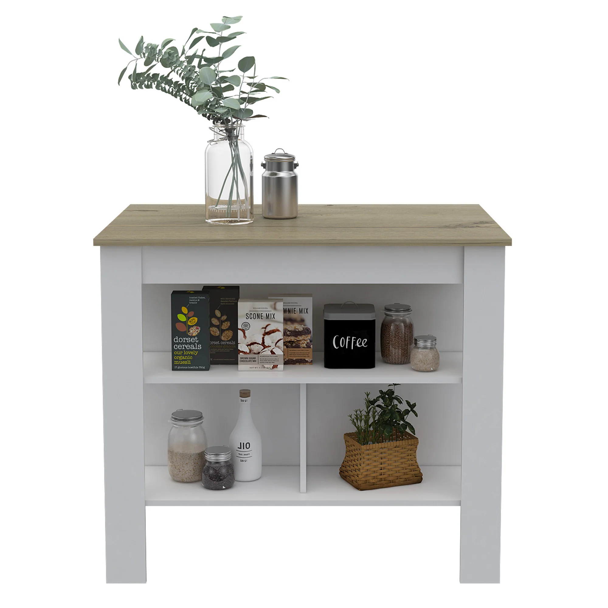 Modern White and Light Oak Kitchen Island By Homeroots - Image 3