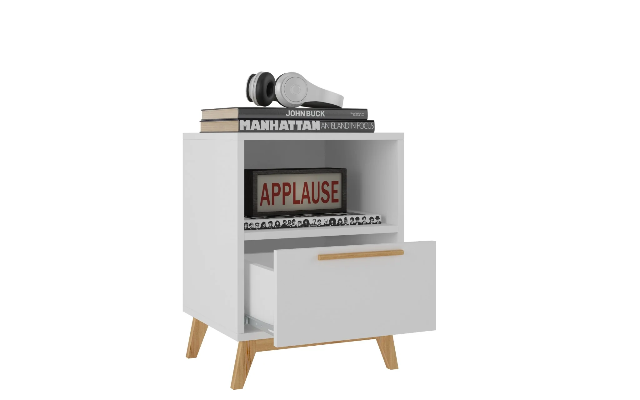Modern White And Natural Flair Night Stand By Homeroots - Image 3