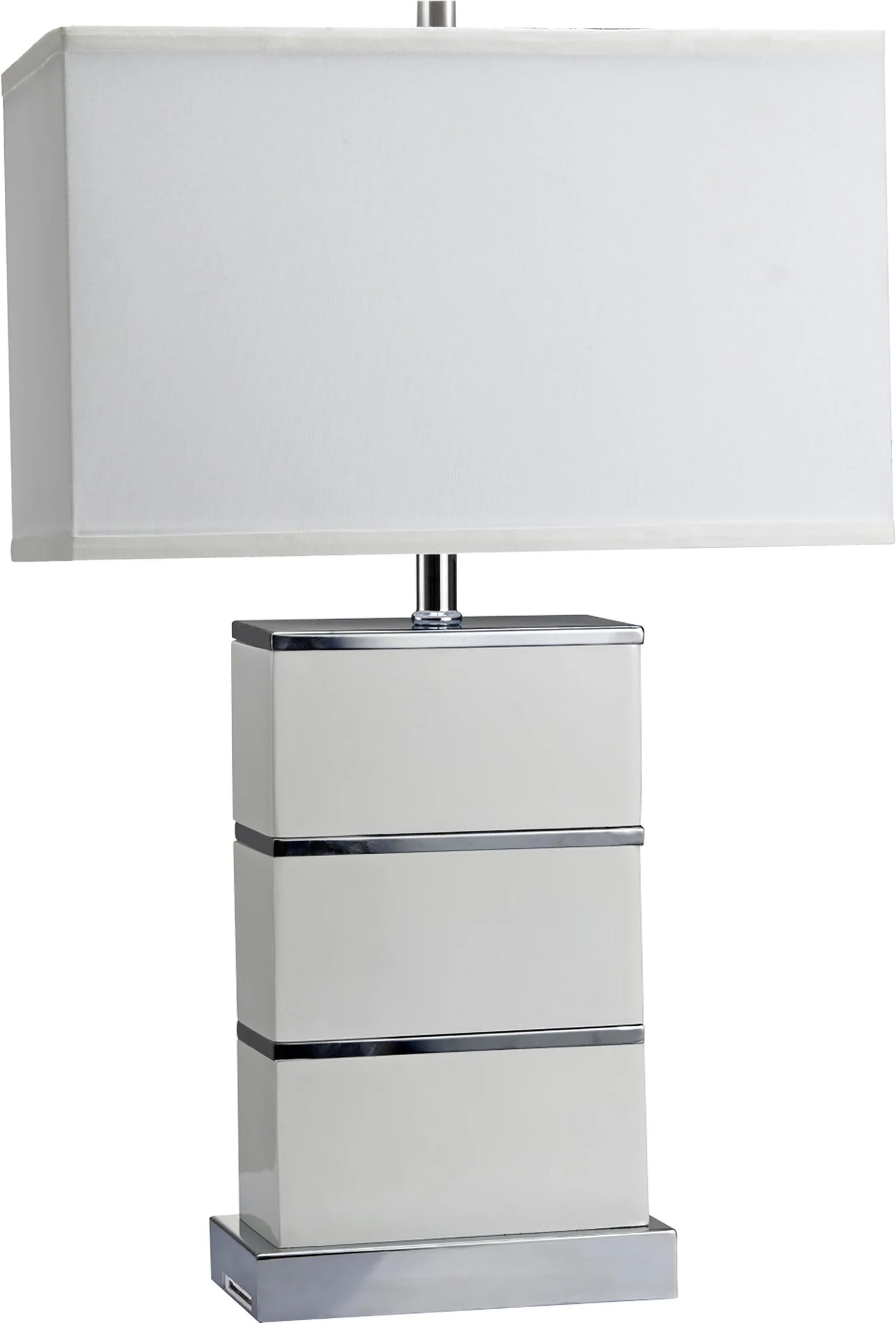 Modern White and Silver Table Lamp with USB By Homeroots - Image 3