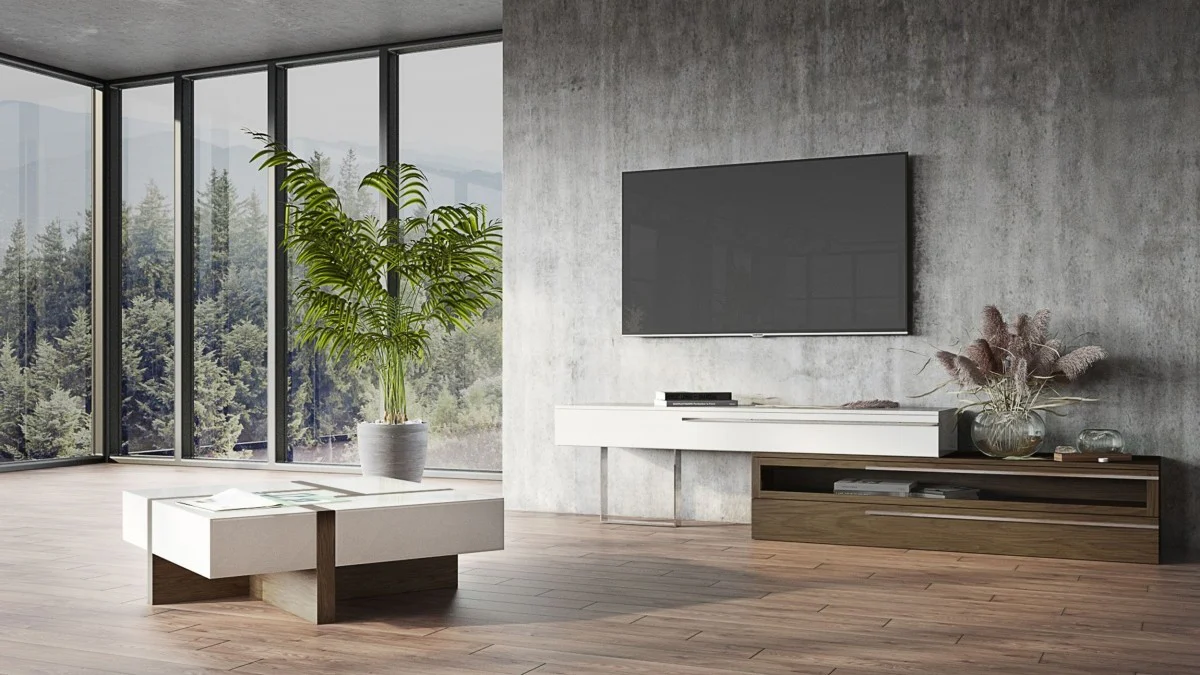 Modern White and Walnut Square Coffee Table with Storage By Homeroots - Image 6