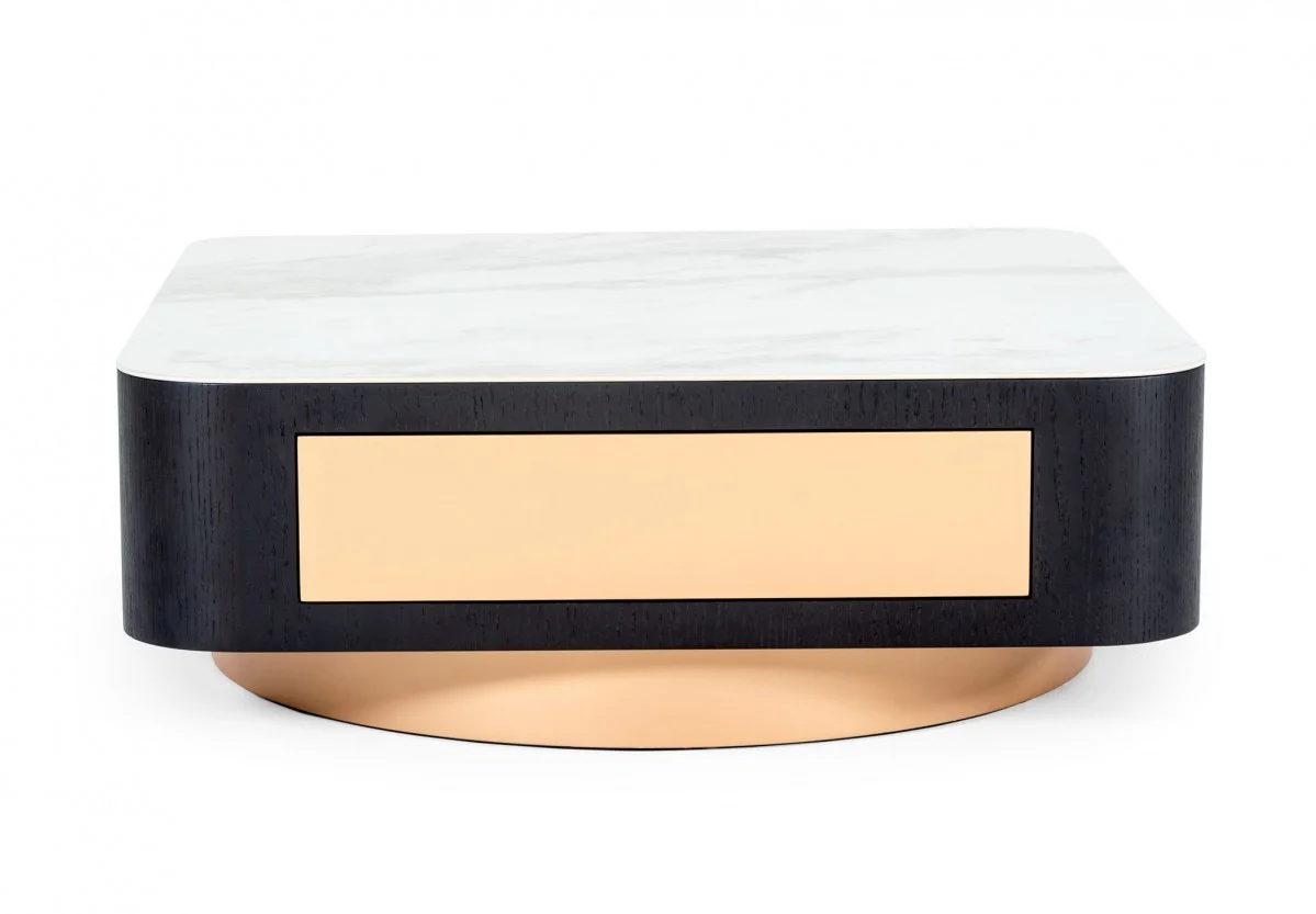 Modern White Black and Rose Gold Coffee Table with One Drawer By Homeroots - Image 2
