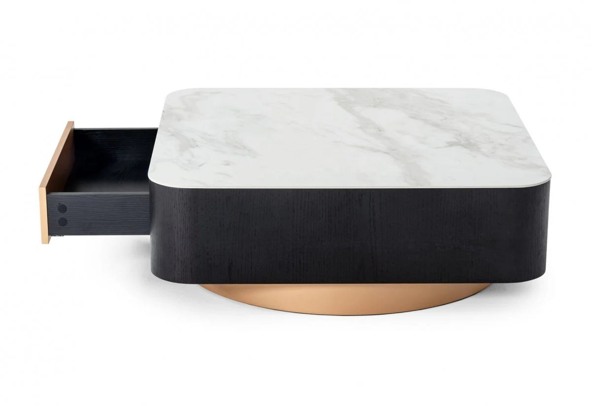 Modern White Black and Rose Gold Coffee Table with One Drawer By Homeroots - Image 4