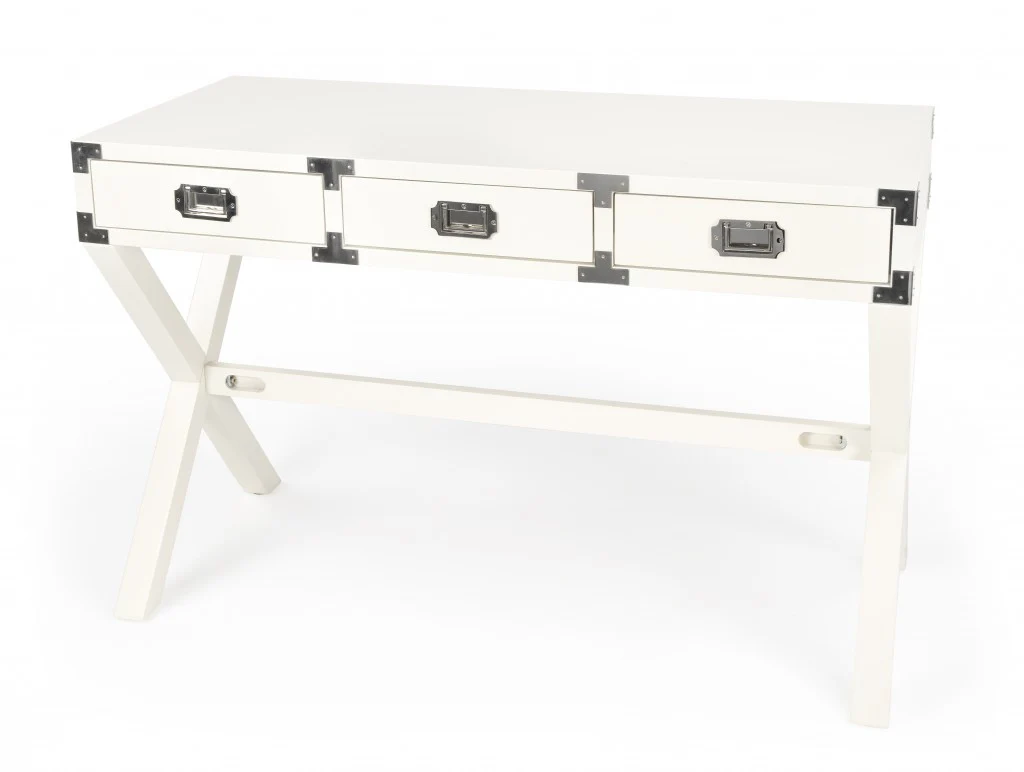 Modern White Campaign Style Desk By Homeroots - Image 2