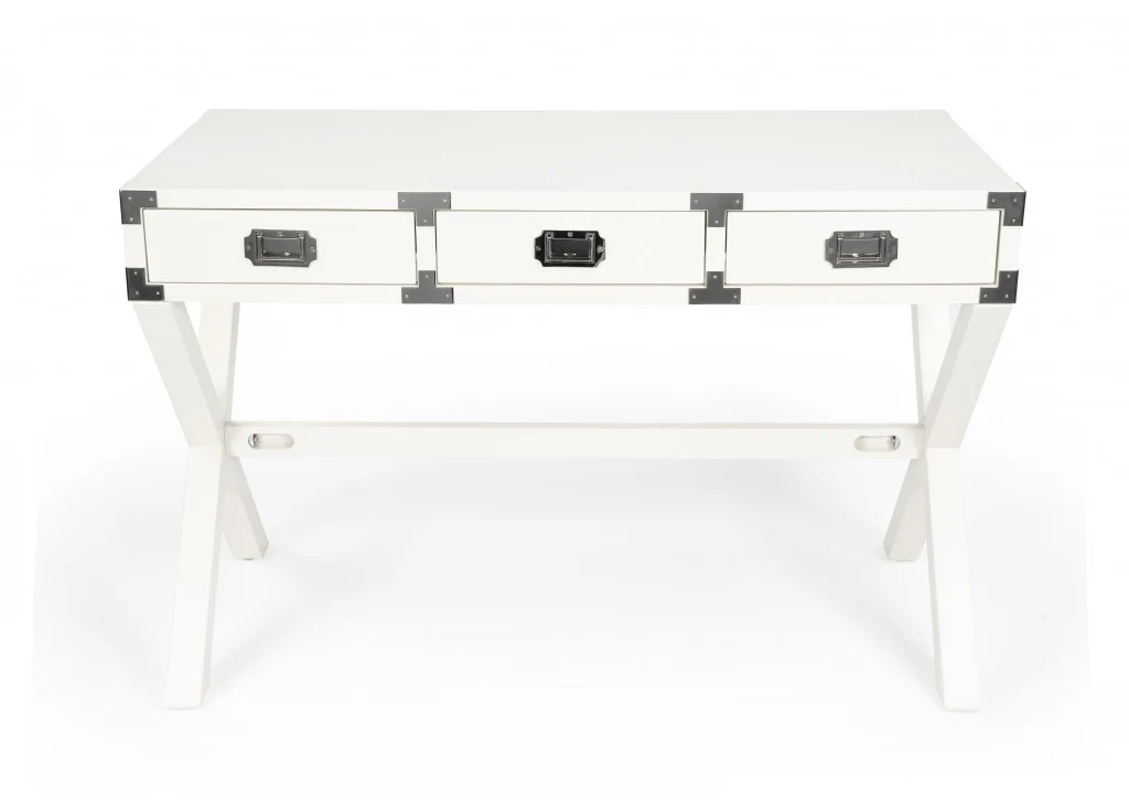 Modern White Campaign Style Desk By Homeroots - Image 3