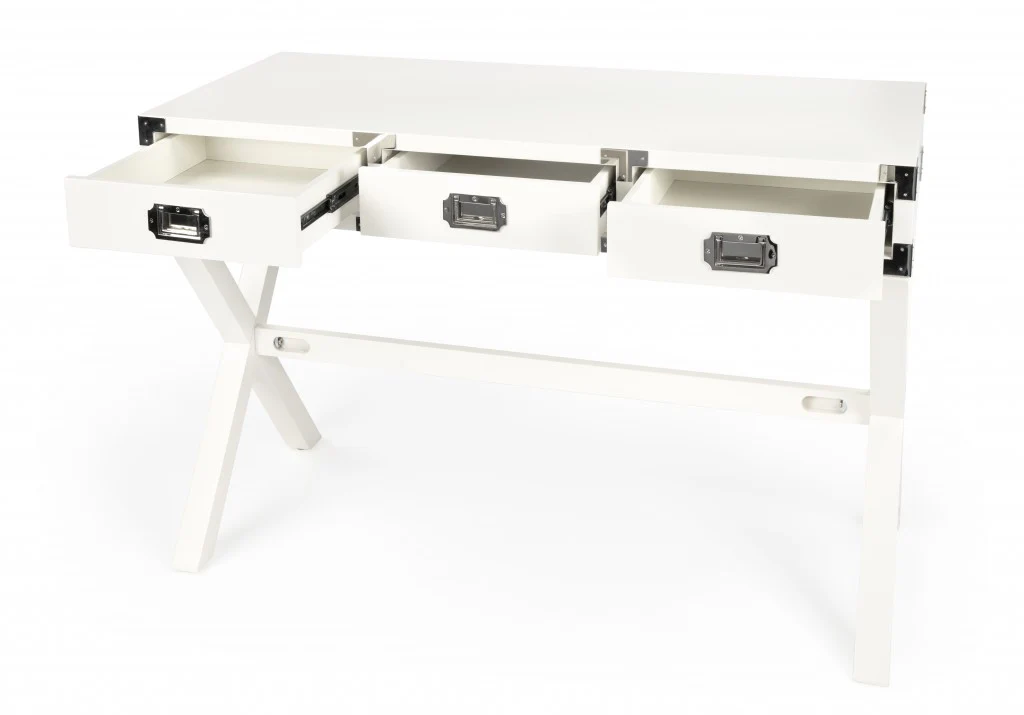 Modern White Campaign Style Desk By Homeroots - Image 4