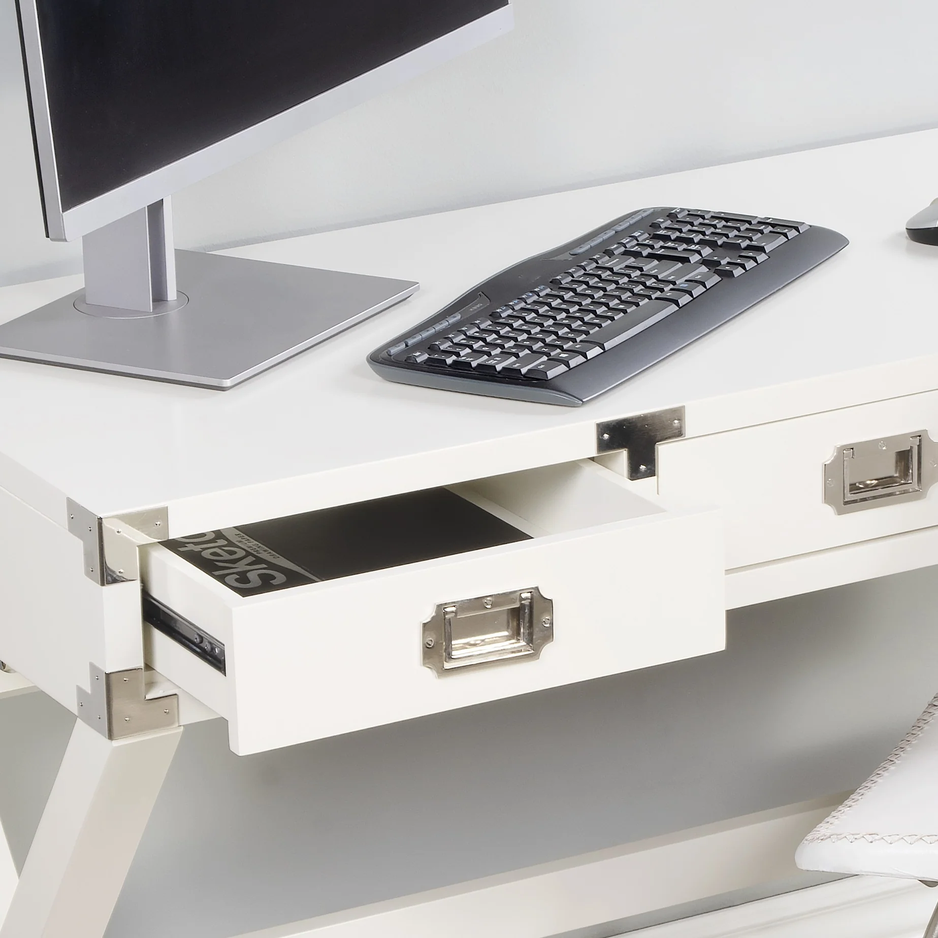Modern White Campaign Style Desk By Homeroots - Image 8