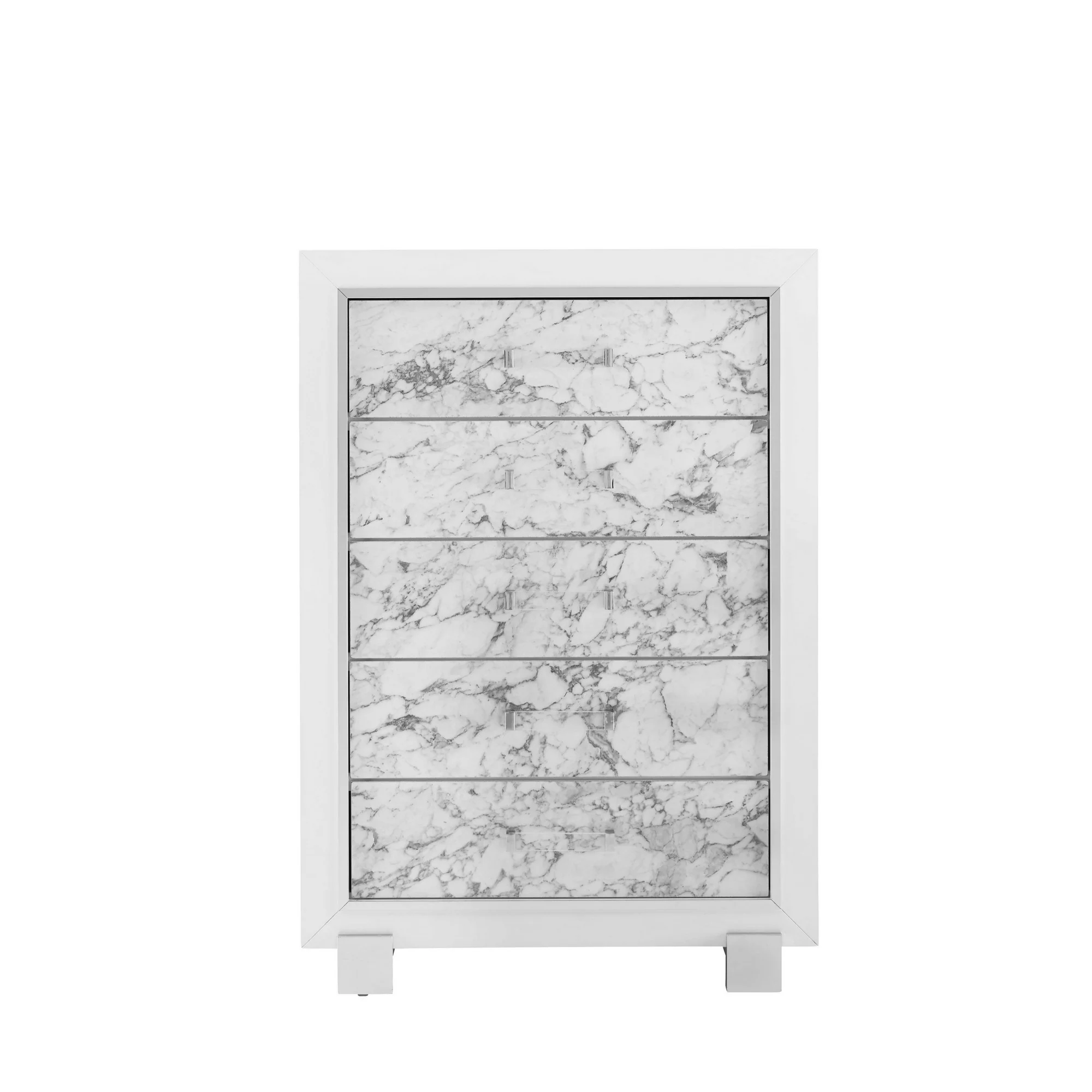Modern White Chest With 5 Faux Marble Detailed Front Drawer. By Homeroots - Image 2