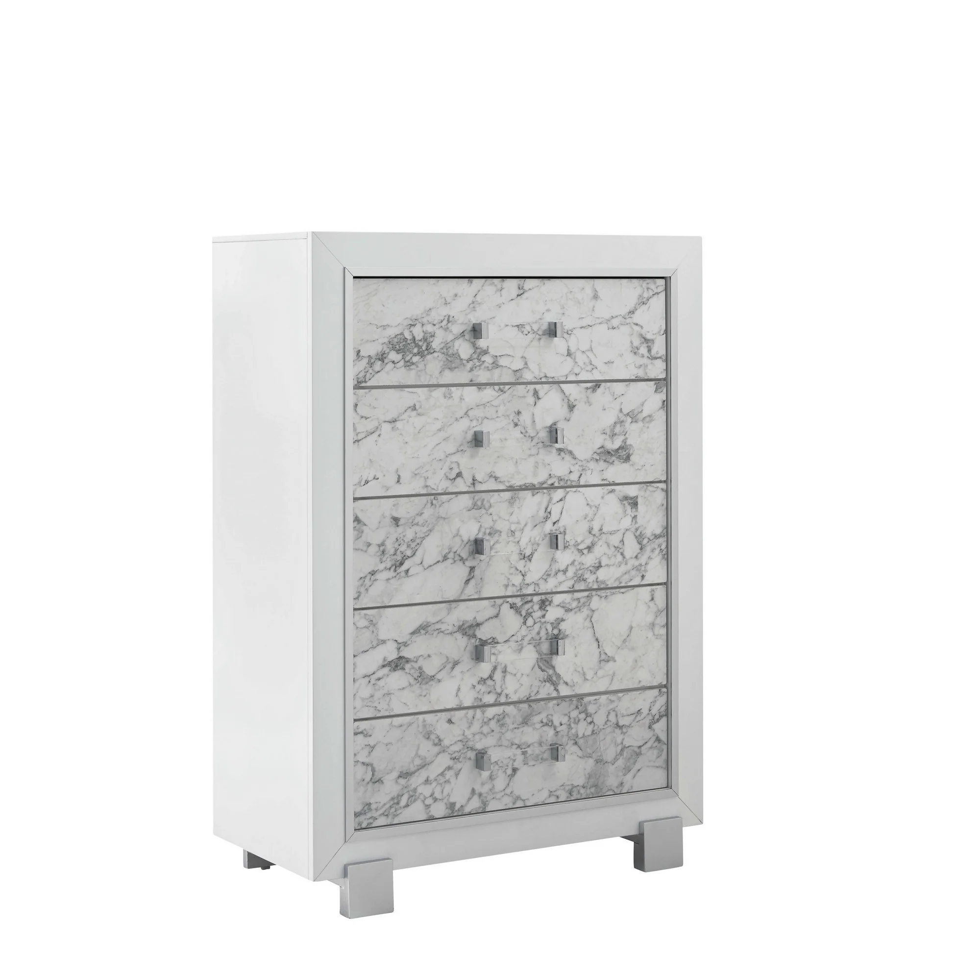 Modern White Chest With 5 Faux Marble Detailed Front Drawer. By Homeroots - Image 3