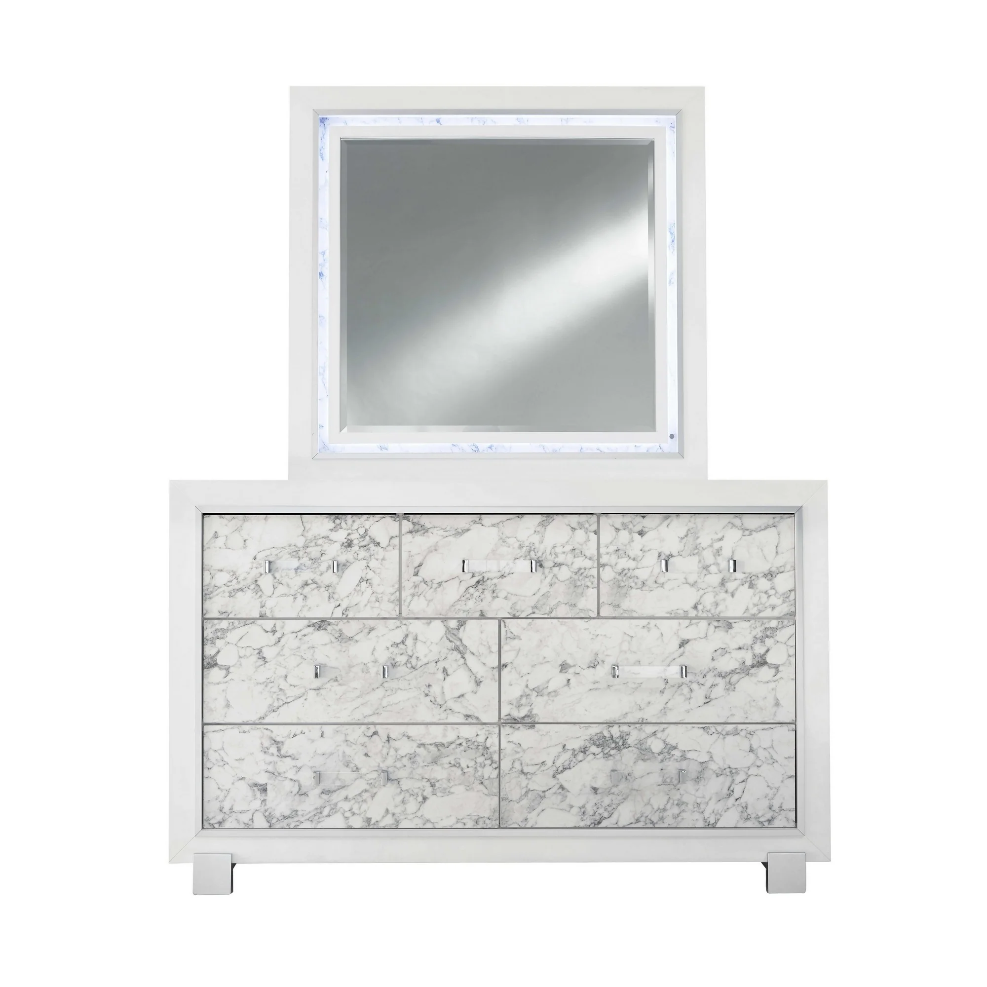 Modern White Dresser With 7 Faux Marble Detailed Front Drawer. By Homeroots - Image 2