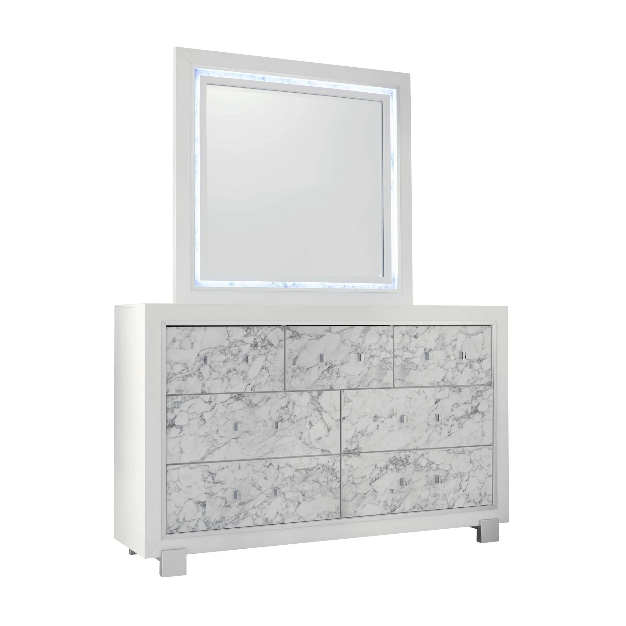 Modern White Dresser With 7 Faux Marble Detailed Front Drawer. By Homeroots - Image 3