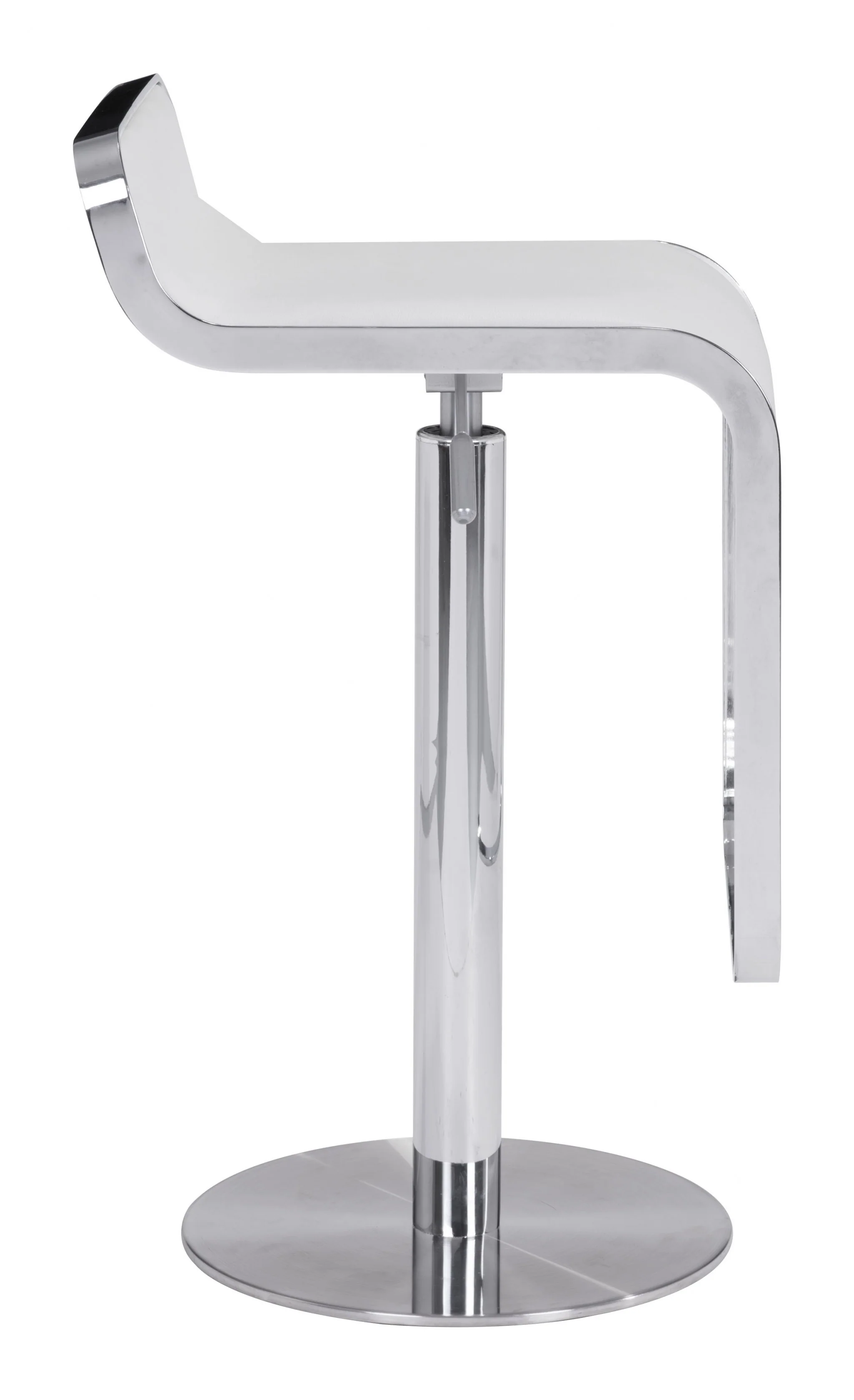 Modern White Faux Leather and Chrome Adjustable Pedestal Barstool By Homeroots - Image 2