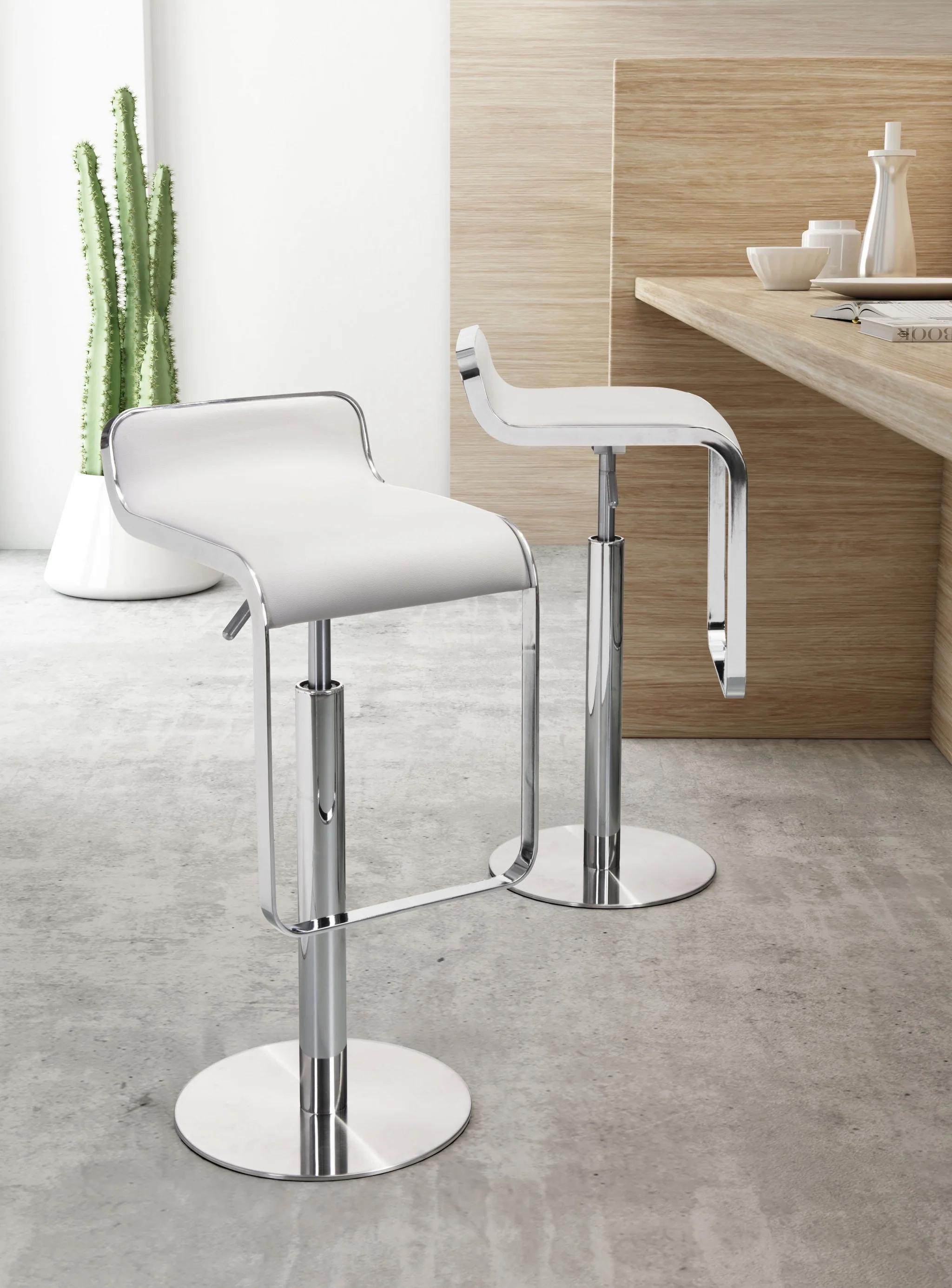Modern White Faux Leather and Chrome Adjustable Pedestal Barstool By Homeroots - Image 7