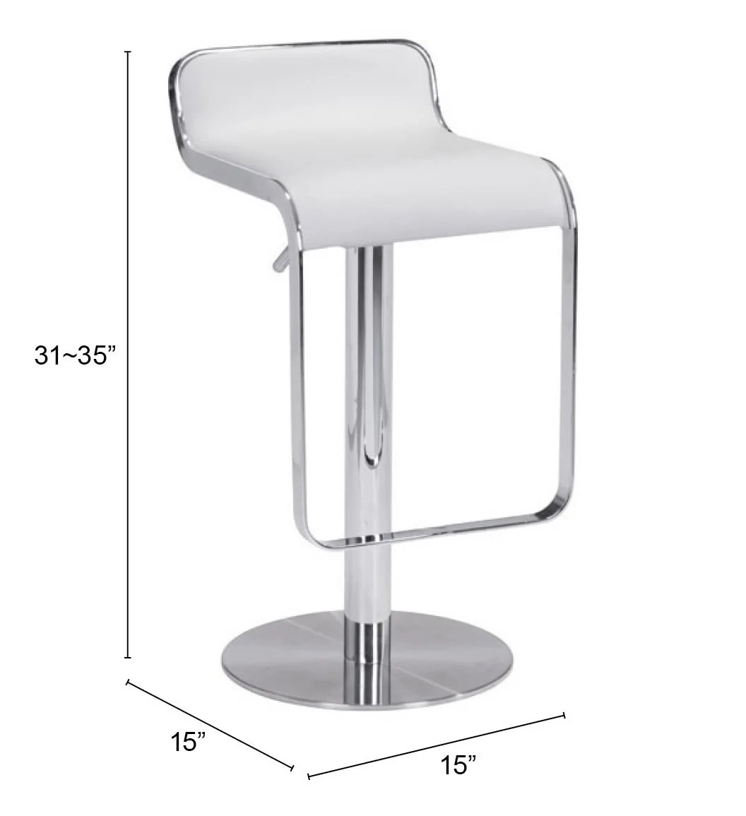 Modern White Faux Leather and Chrome Adjustable Pedestal Barstool By Homeroots - Image 8