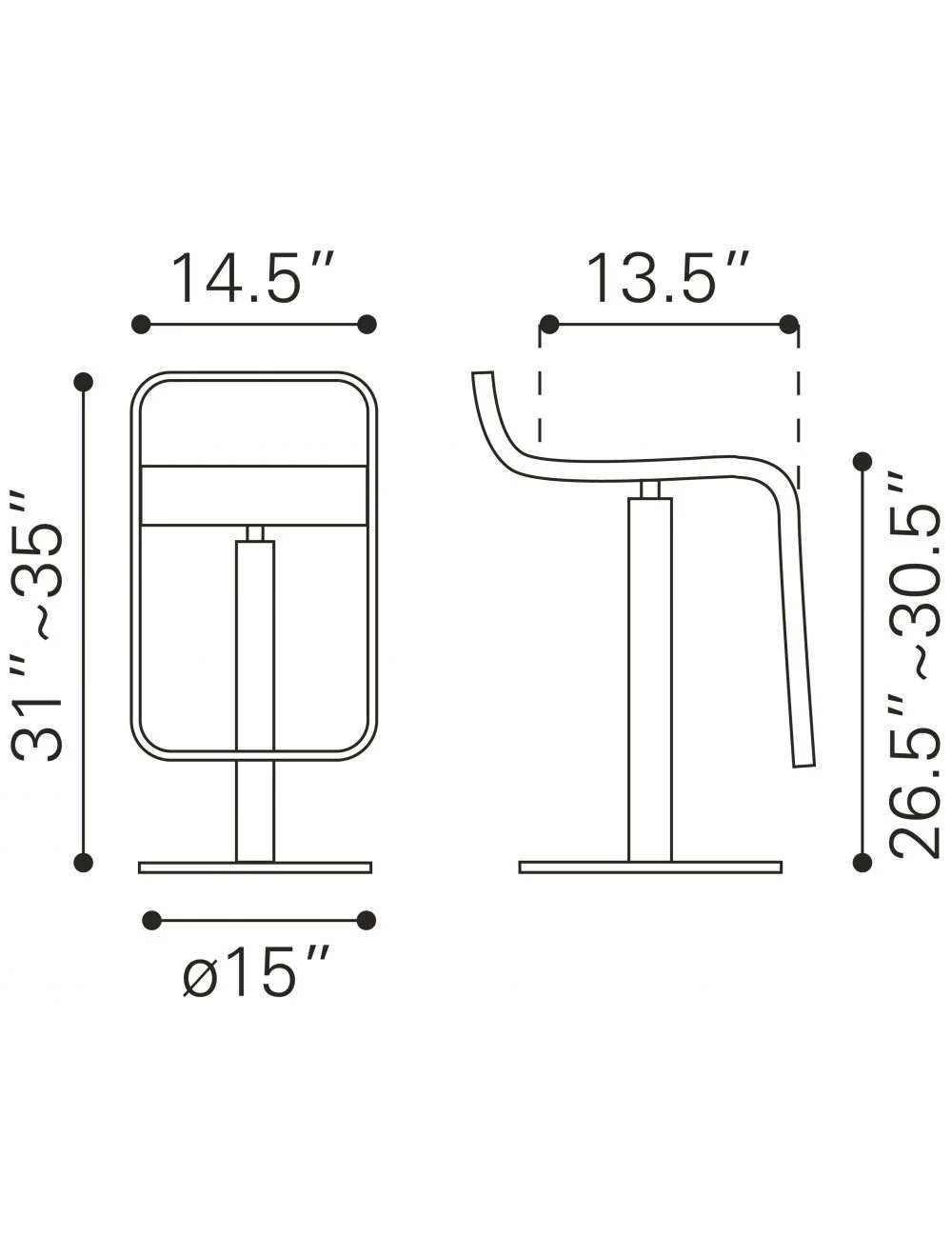 Modern White Faux Leather and Chrome Adjustable Pedestal Barstool By Homeroots - Image 9