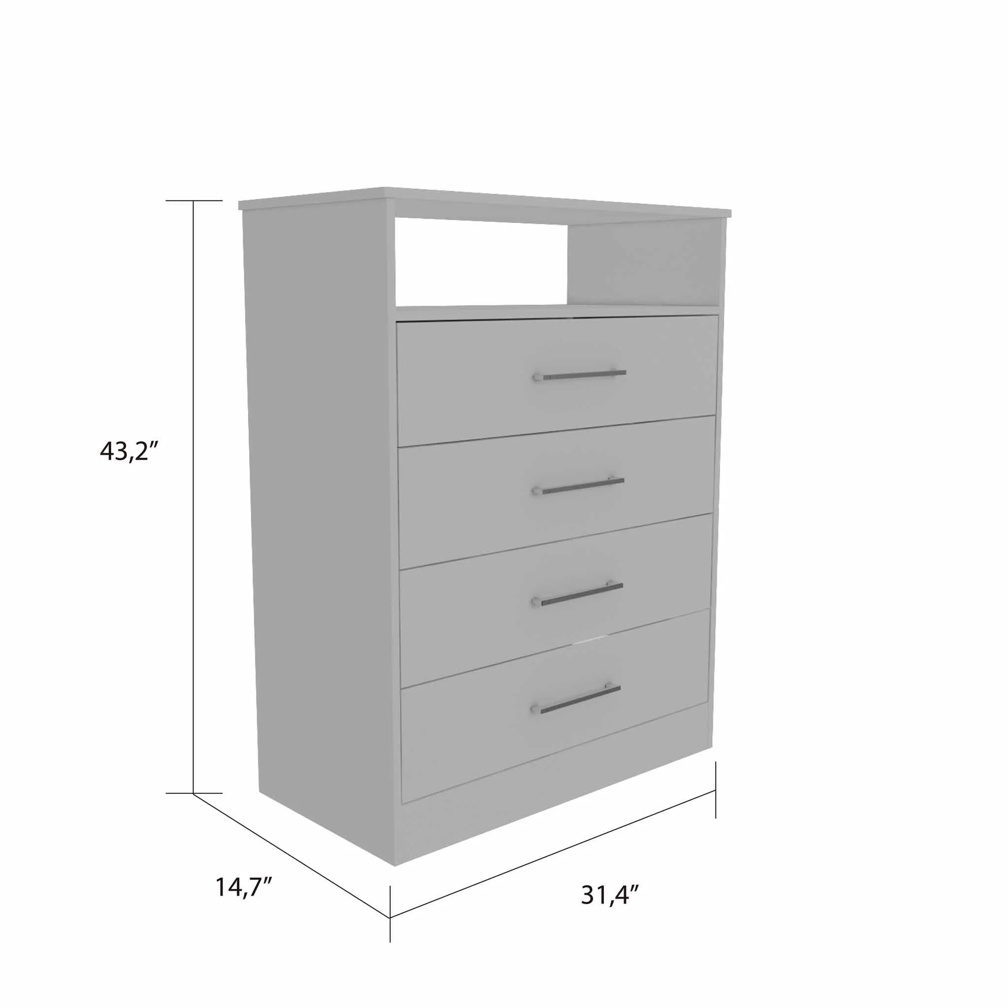Modern White Four Drawer Dresser With Hutch By Homeroots - Image 3