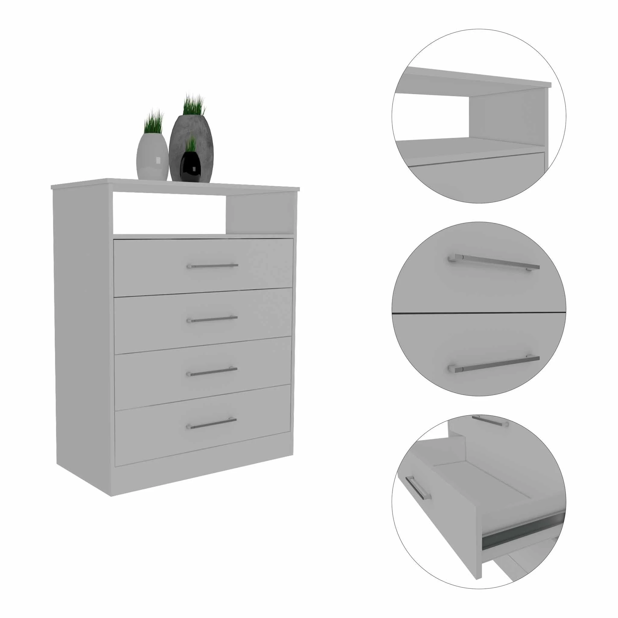 Modern White Four Drawer Dresser With Hutch By Homeroots - Image 5