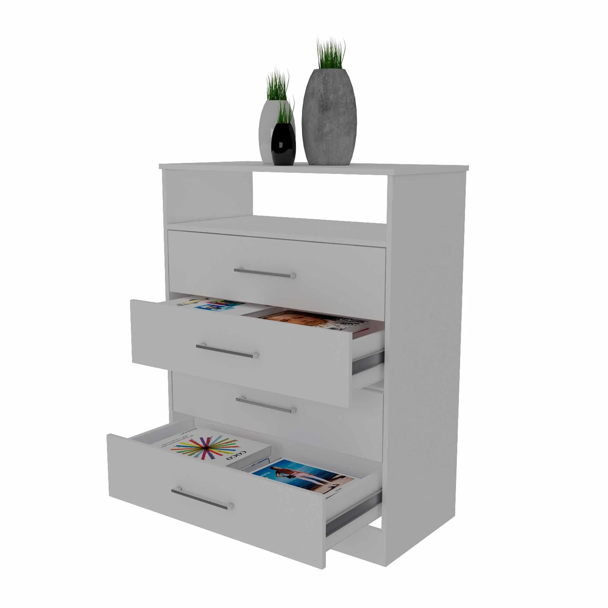 Modern White Four Drawer Dresser With Hutch By Homeroots - Image 6