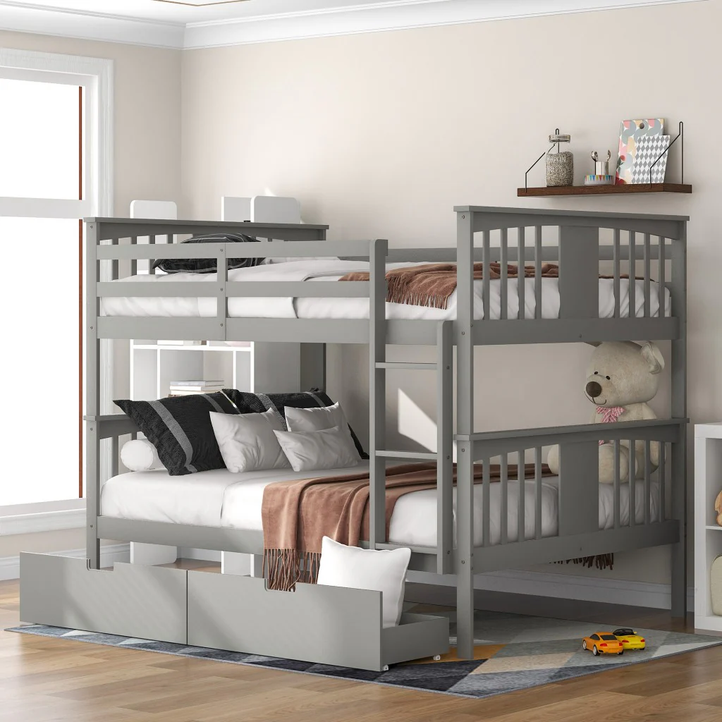 Modern White Full Over Full Bunk Bed With Two Drawers By Homeroots - Image 10