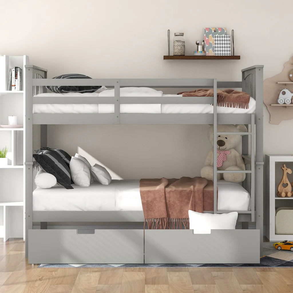 Modern White Full Over Full Bunk Bed With Two Drawers By Homeroots - Image 11