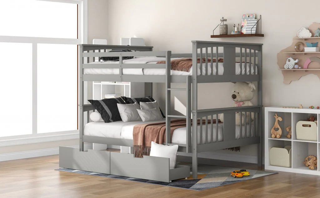 Modern White Full Over Full Bunk Bed With Two Drawers By Homeroots - Image 12
