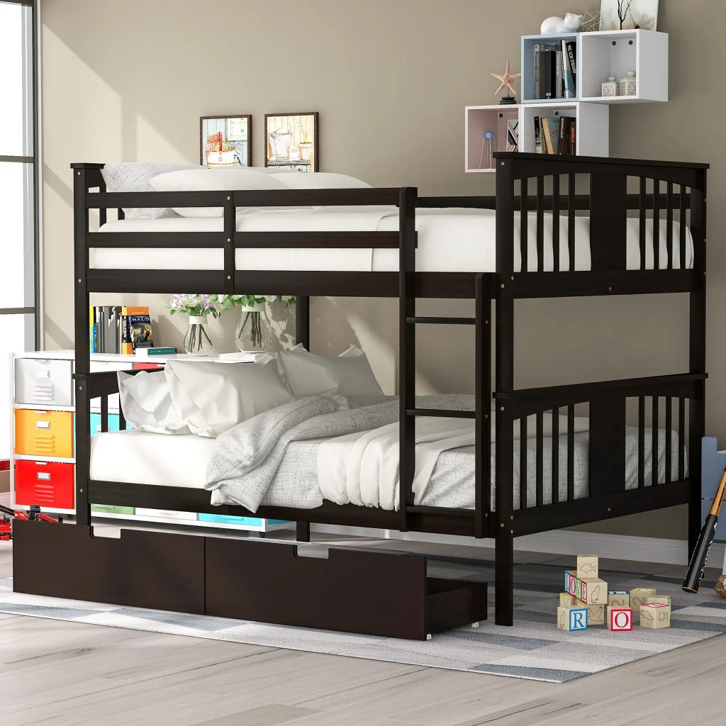 Modern White Full Over Full Bunk Bed With Two Drawers By Homeroots - Image 19